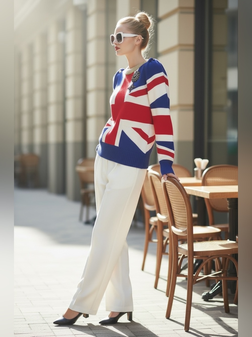 Gucci Blue Red White Union Jack Sweater with White Trousers - Picture 3 of 9